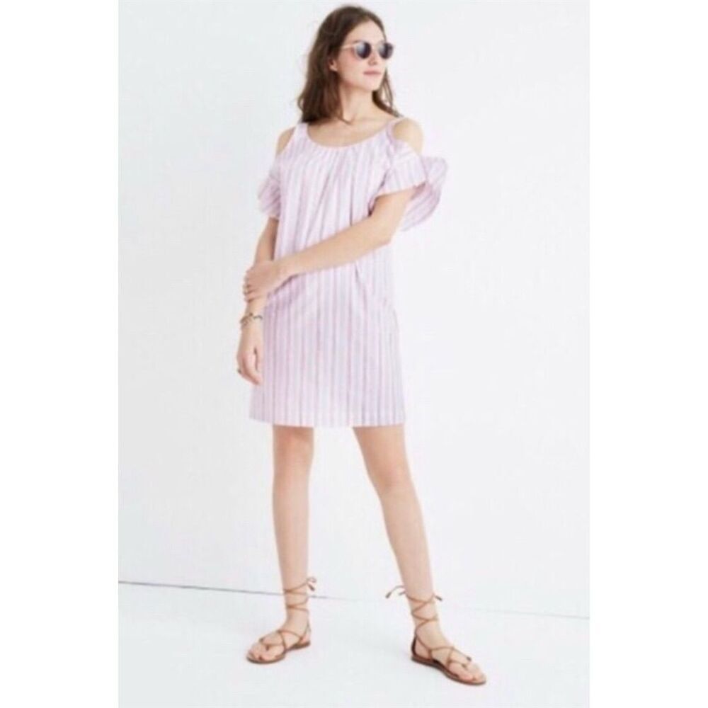 Madewell Pink & White Striped Cold Shoulder Shift Dress Size XS